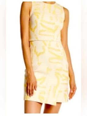 Jason Wu Sleeveless Yellow-White Patterned Tweed Dress